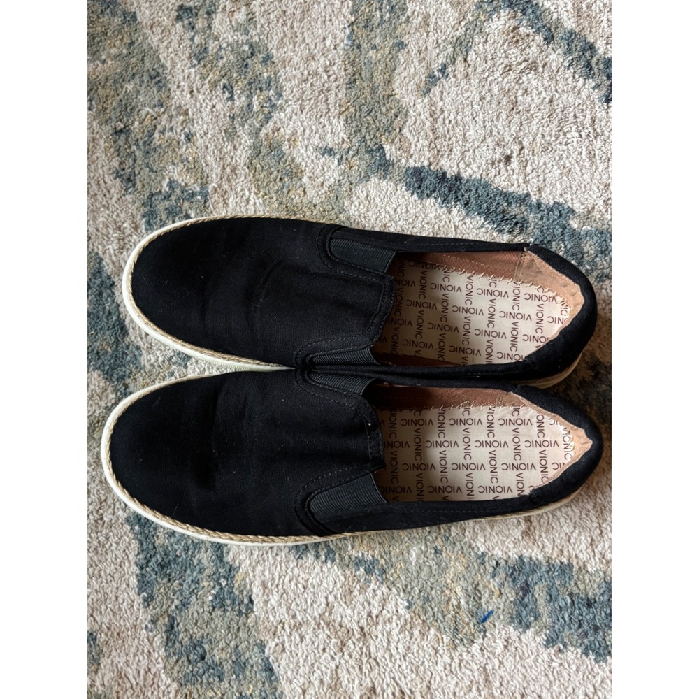 Vionic Rae Black Canvas Slip On Espadrille Sneakers Orthotic Shoes Womens 8.5